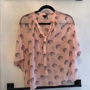 Ann Taylor Shell Pink Sheer Top Sz L